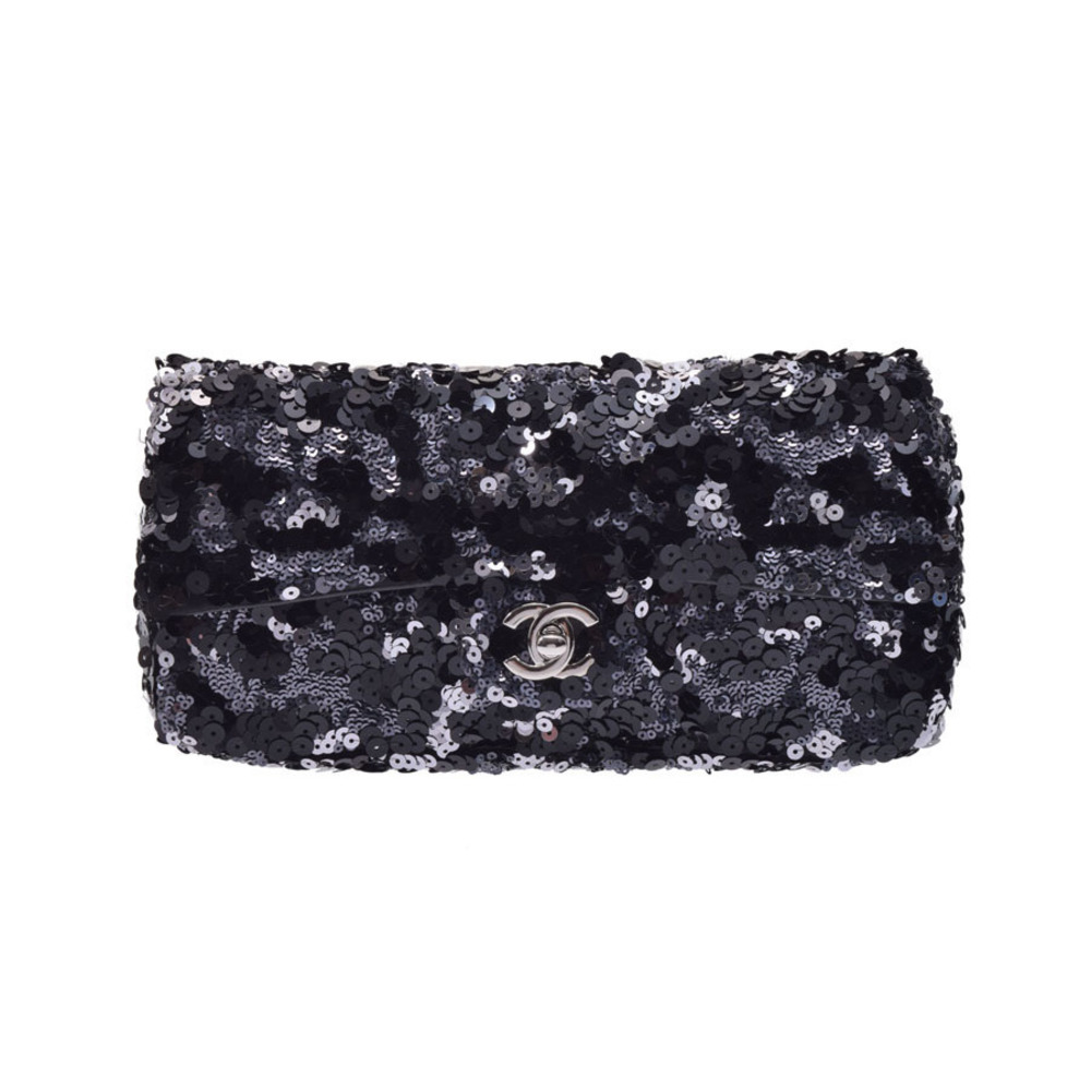 Chanel chain Shoulder Bag sequins black silver sterling